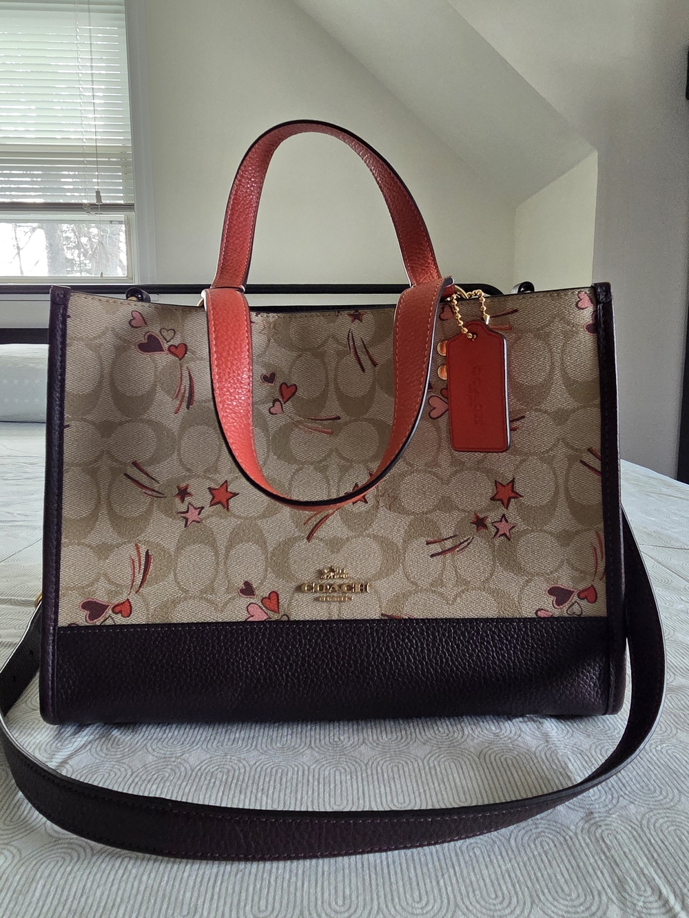 Coach Signature Canvas Tote with Pink and Brown Accents